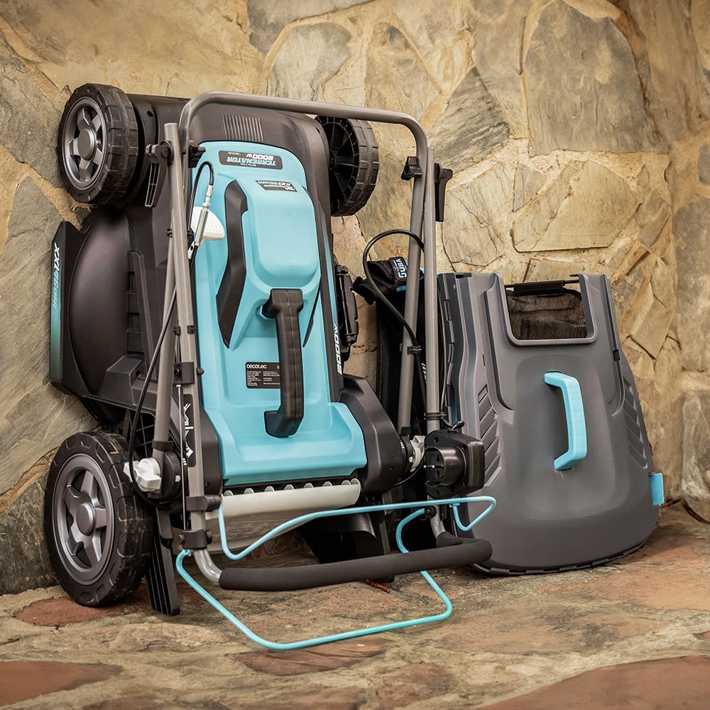 Cecotec Cortacésped de Cable Terrenator 460 Flex Z Auto. 2000W, Ancho de Corte 46cm, Propulsión Automática, Cambio Altura Sistema Z-Tech, 4in1 con Mulching, Ruedas Traseras XL, Tecnología BeltDrive