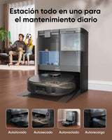 eufy X10 Pro Omni Robot Aspirador con Base Autovaciado y Mopas Giratorias, 8.000 Pa, Mopa Doble con Elevación Automática de 12 mm, Detección de Alfombras, Antiobstáculos AI, Limpieza Automática blanco
