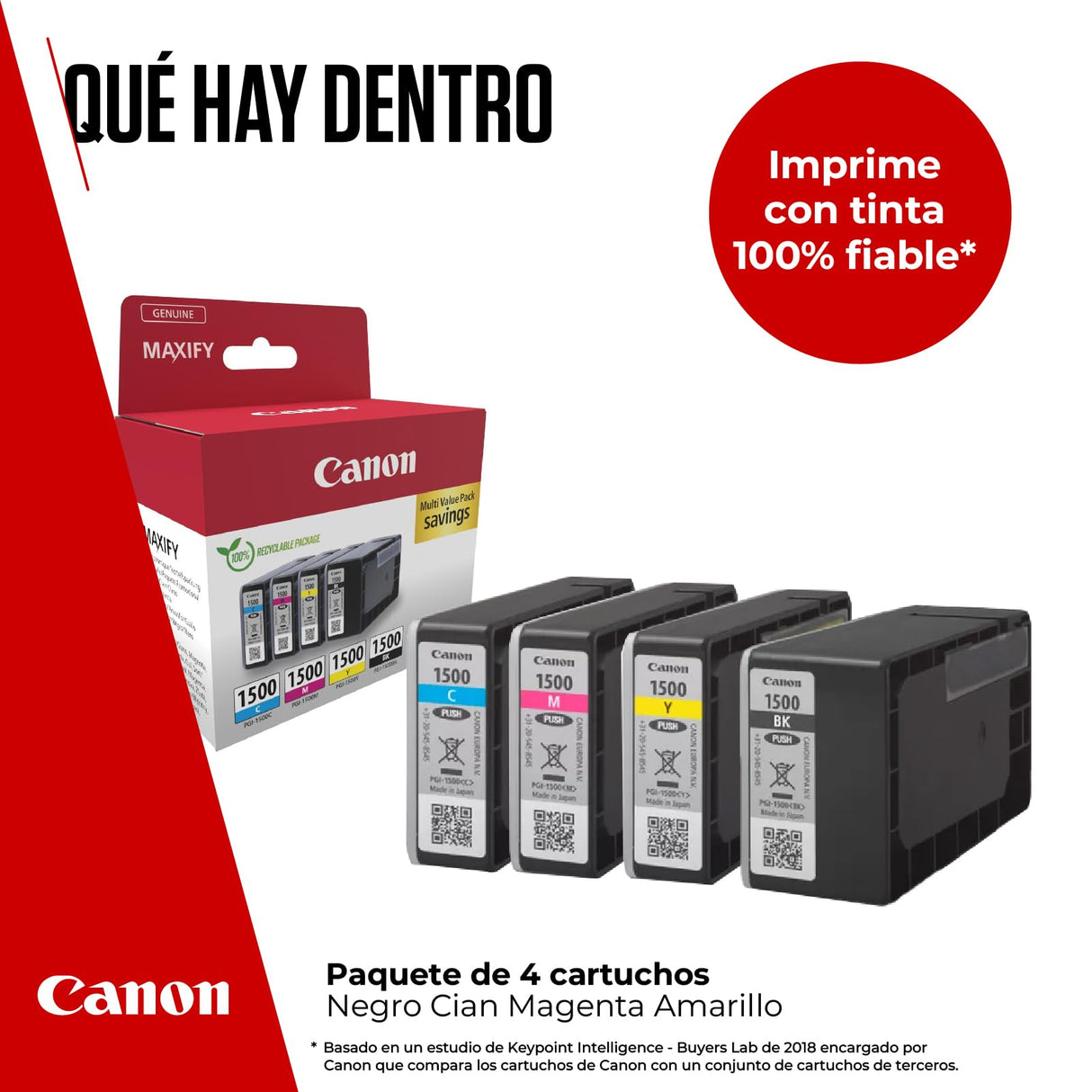 Cartuchos de Tinta Color Canon PGI-1500 Originales - Paquete de 4 (1 Negro, 1 Cian, 1 Magenta y 1 Amarillo)
