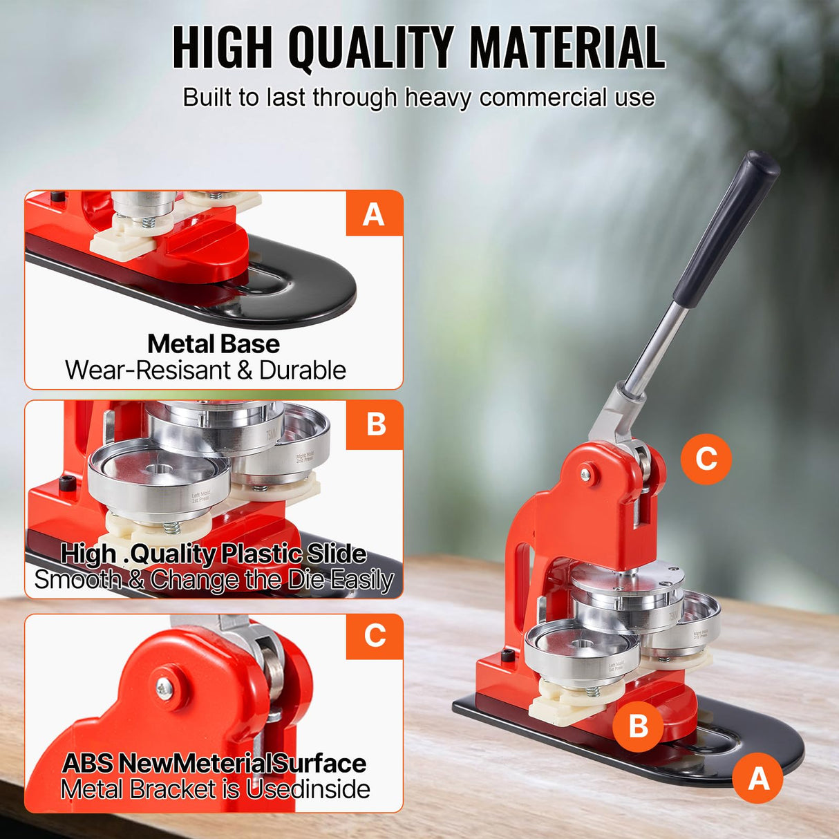 VEVOR Máquina de Prensa de Insignias 58 mm Fabricante de Botones Tamaño de la Base 16 x 29 cm Máquina para Hacer Botones, Cantidad de Botones de 500 pcs, con 1 Paquete de Accesorios para Máquina