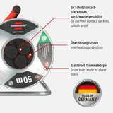 Brennenstuhl Garant S V2 IP44 - Carrete de cable para exteriores (50 m, fabricado en Alemania, cable negro, chapa de acero, uso a corto plazo en exteriores)