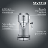 SEVERIN Máquina de café espresso Newspresa, máquina de portafiltro, bomba ULKA con 20 bares, boquilla espumadora de leche, depósito de agua de 1 L, para una o dos tazas, acero inox 1.350 W, KA 5997