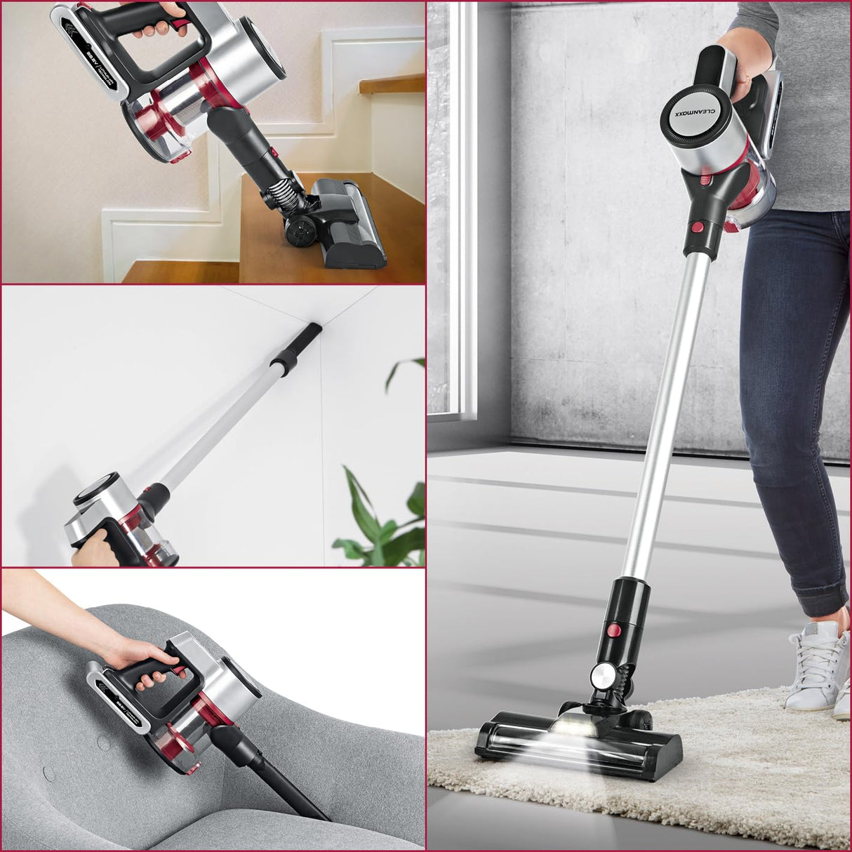 CLEANmaxx Aspirador inalámbrico para Manos y Suelos | Antialérgico Gracias al Triple filtrado | Ideal para alfombras, Asientos de Coche, teclados, etc. | Tiempo de Funcionamiento hasta 40 min.