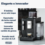 De'Longhi Rivelia EXAM440.35.B, Cafetera Superautomática con Espumador de Leche Manual, Tamaño Compacto, 8 Recetas, Pantalla Táctil a Color, Negro Ónix