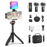 NEEWER Kit Vlogging para Teléfono con Luz LED RGB/Sistema Micrófono Inalámbrico Lavalier/Trípode para Teléfono Selfie Palo, Creador Contenido Esencial para iPhone Android Podcast Youtube, PA048