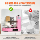 VEVOR Máquina para Decorar Pasteles, para Untar y Cubrir Crema, Bajo Ruido, Plato Giratorio con Raspador Ajustable, para Pasteles 15 y 35 cm, Velocidad de Rotación 25-320 RPM, Rosa, 600 x 370 x 550 mm