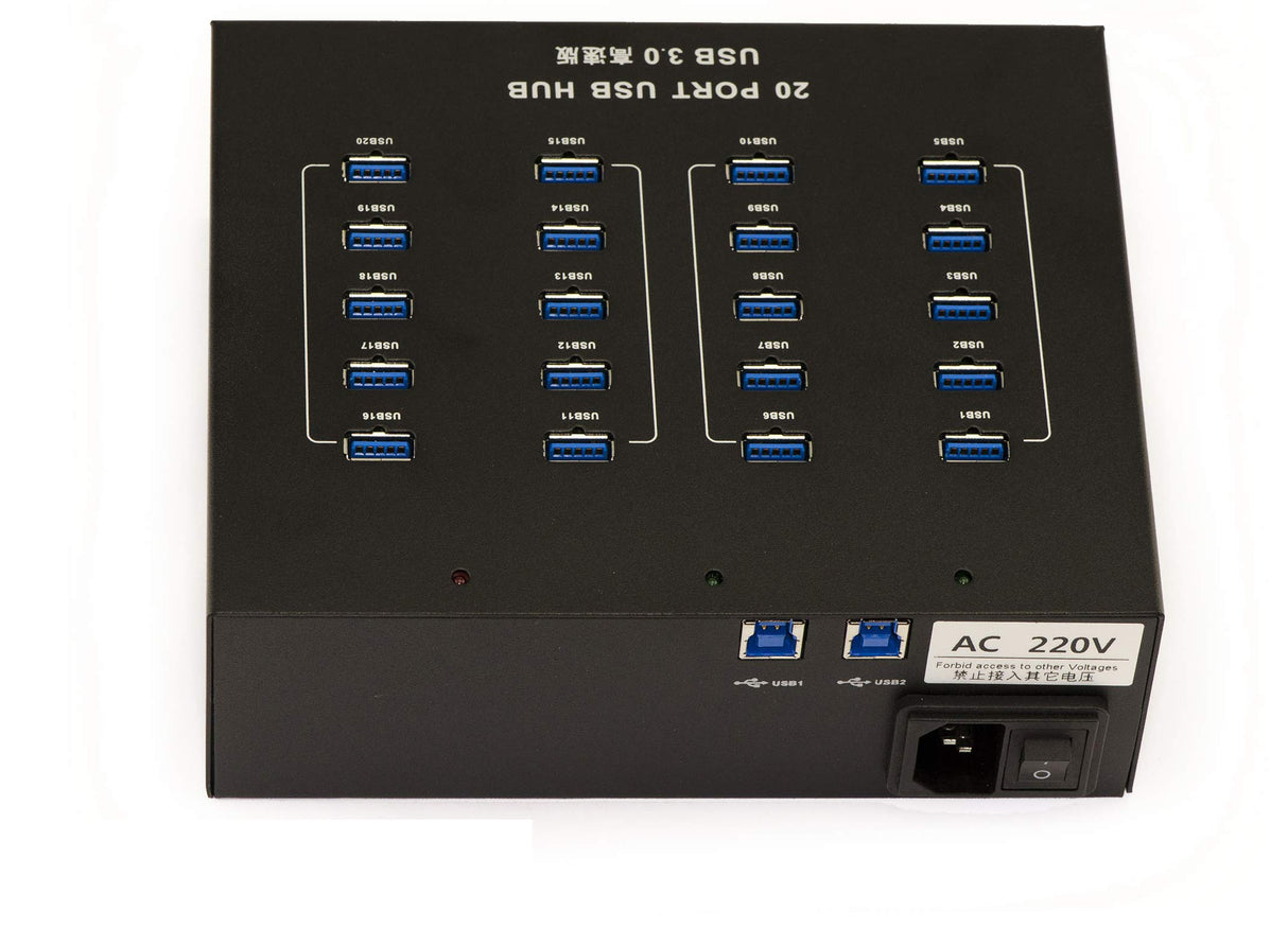 KALEA-INFORMATIQUE Estación de Carga y HUB USB Tipo Industrial. 20 Puertos USB 3.0 5G con Fuente de Alimentación de 20A. Montable o en Bastidor