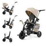 Kinderkraft EASYTWIST Triciclo Infantil, con Accesorios, Ventana de Techo, Cinturones de Seguridad, rotación de 360 Grados, Rueda Libre, Barra de Empuje, a Partir de 9 Meses hasta 5 años, Beige