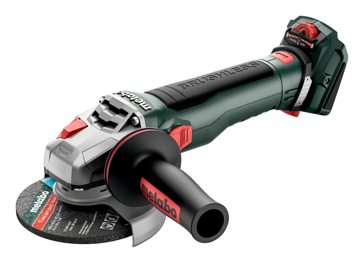 metabo Amoladora angular inalámbrica WVB 18 LT BL 11-125 Quick - 18 V, 125 mm de diámetro de disco - Motor sin escobillas, regulación de velocidad, tuerca de liberación rápida, sistema de freno