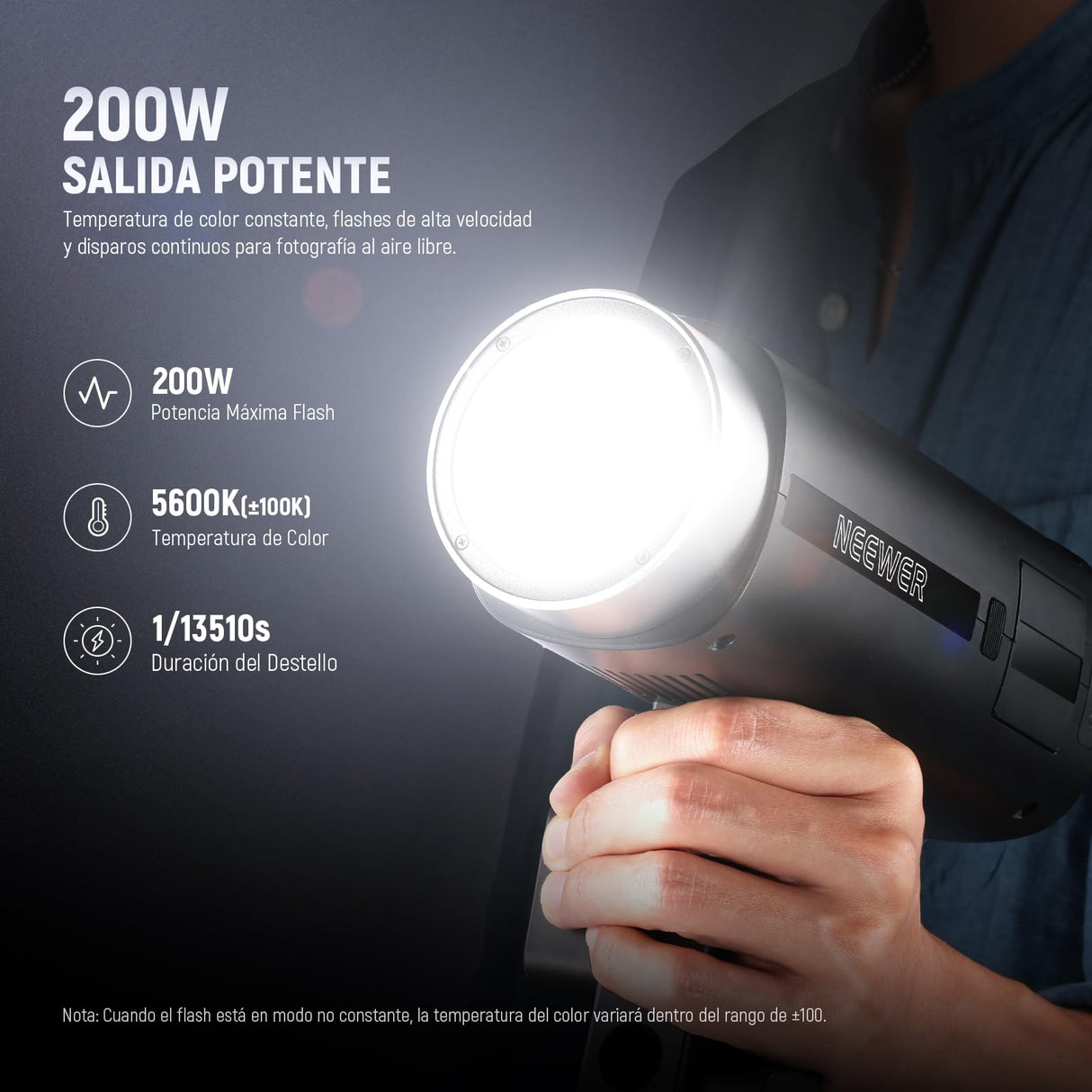 NEEWER Q200 200Ws 2.4G TTL Flash Strobe Estudio para Exteriores con APP Control, 1/8000 HSS, 3200mAh Fotografía con Batería Monolight Speedlite Lámpara Modelar 10W/Flash 750/Reciclaje de 0.01~1.5s