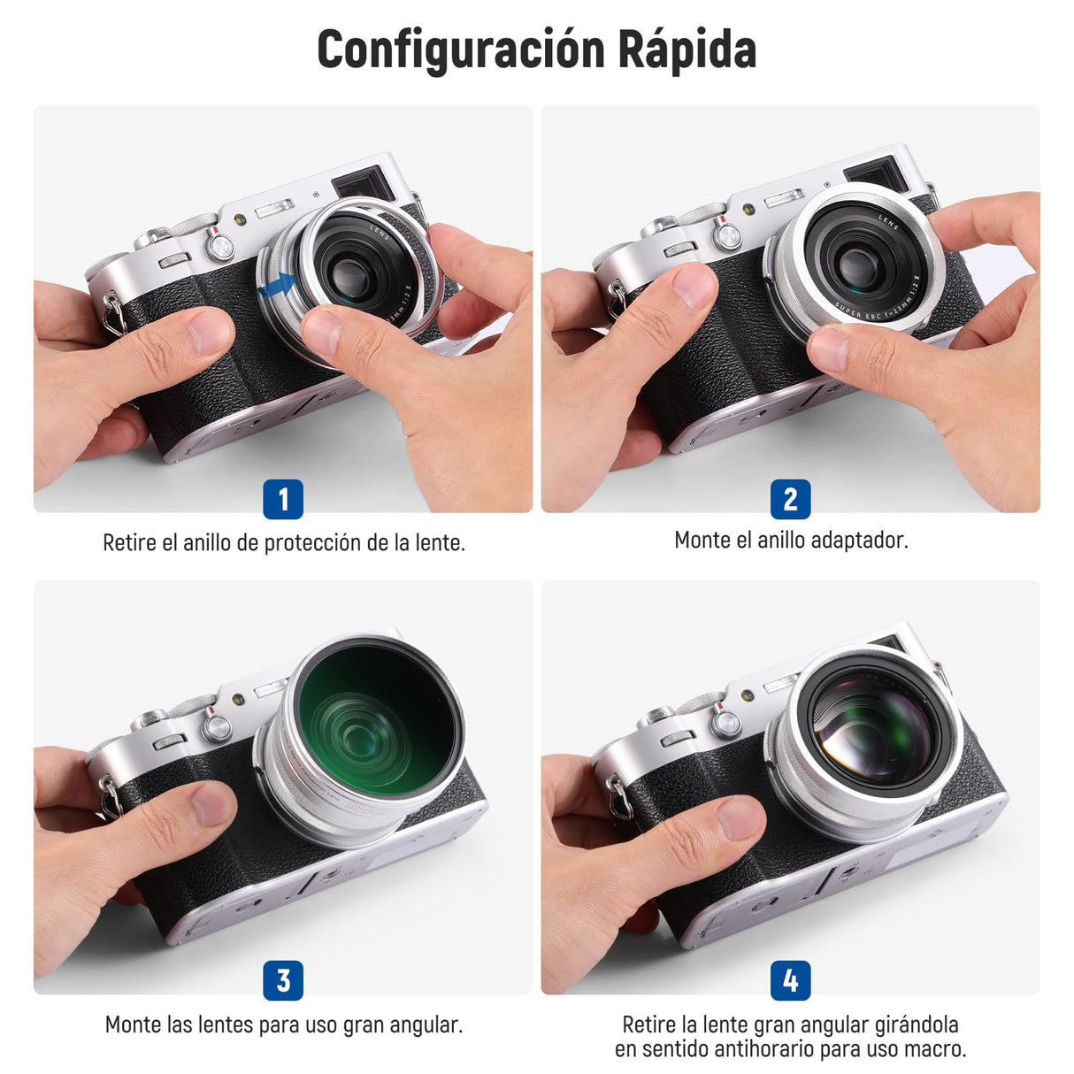 NEEWER Lente de gran angular de 49 mm, 0,75 x y macro adicional de 1,4 x para cámaras de la serie X100, lente HD 2 en 1 con anillo adaptador de 49 mm para cámaras Fujifilm X100 X100S X100F X100T X100V