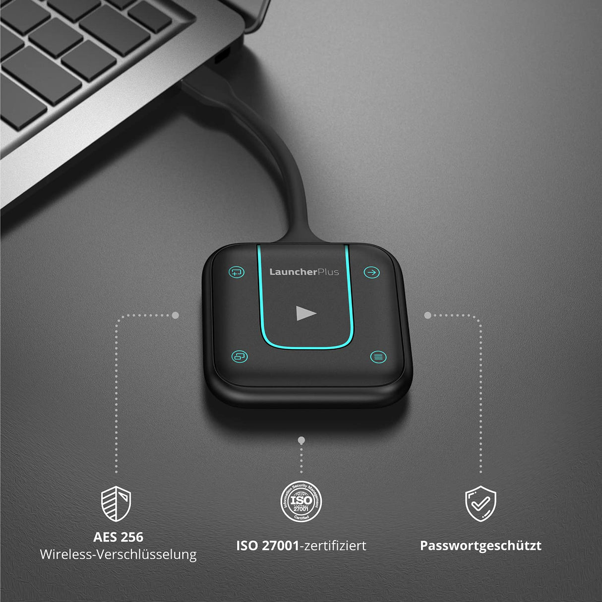 Vivitek LauncherPlus - Dispositivo USB Plug and Play (2,4 GHz y 5 GHz, encriptación AES-256, ISO27001), Color Negro