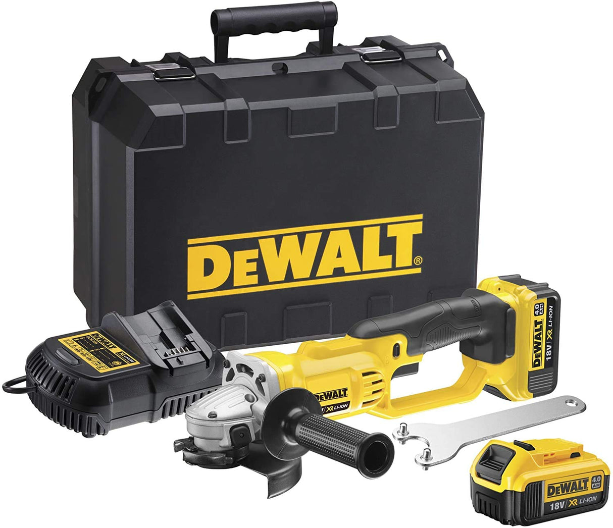 DEWALT DCG412M2-QW - Mini-amoladora XR 18V, 4.0 Ah, 7,000 rpm, Disco de 125 mm, Freno Electrónico, Cambio Rápido de Disco, Incluye 2 Baterías, Cargador Multivoltaje, Empuñadura y Maletín de Transporte