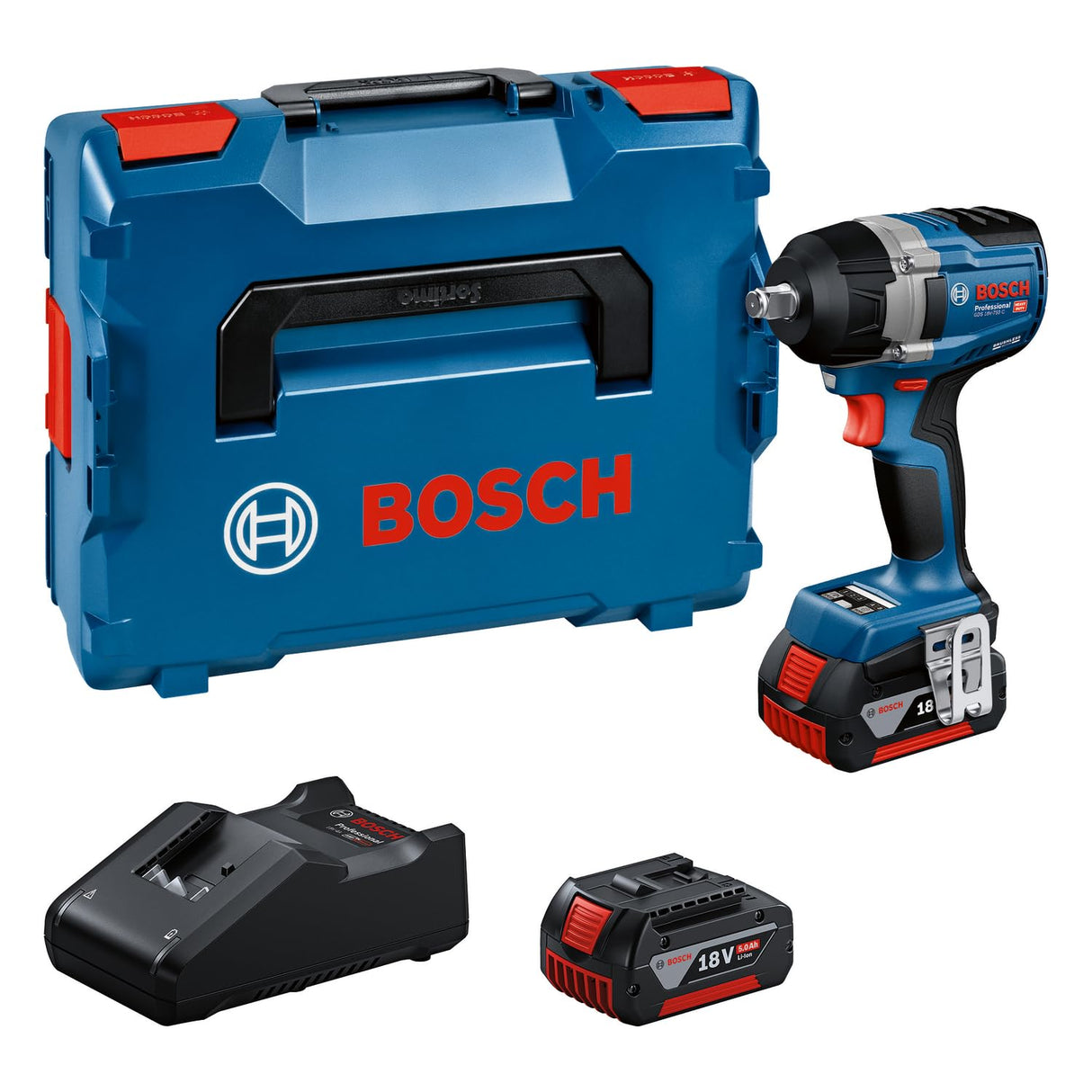 Bosch Professional 18V System atornillador de impacto a batería GDS 18V-750 C (incl. 2 baterías de 5,0 Ah, cargador GAL 18V-40, L-BOXX)