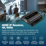 DIGITUS Receptor extensor HDMI IP para DS-55351 – UHD 4k 60 Hz – HDMI 2.0 – hasta 200 m de alcance – unidad receptora – punto a multipunto – CAT 6 – negro