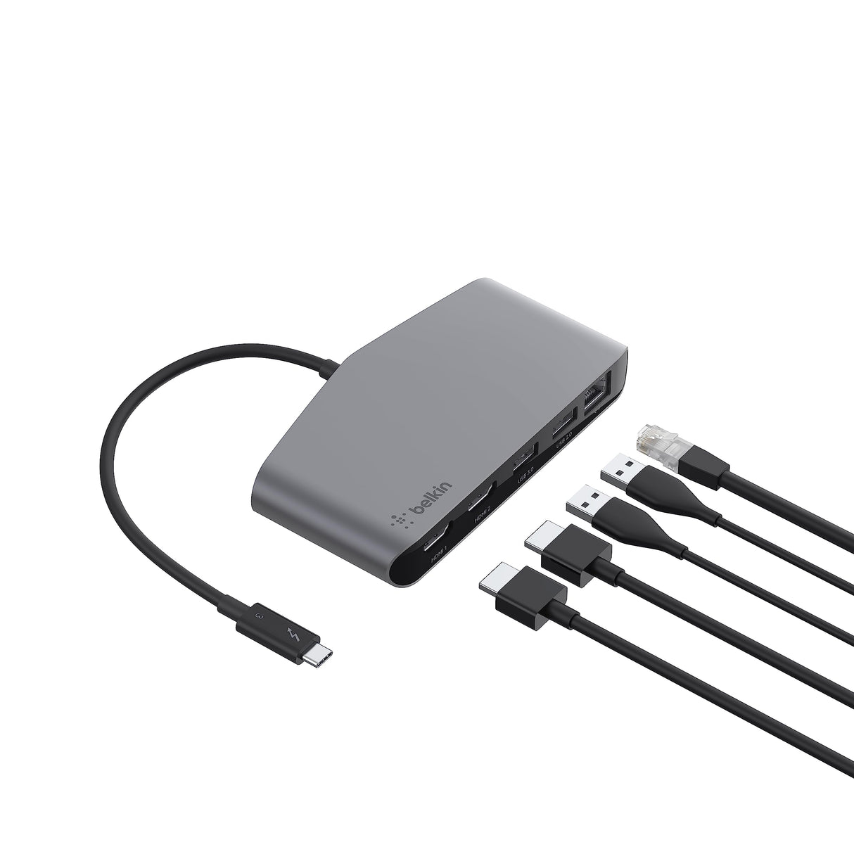 Belkin Base Dock Thunderbolt 3 con Cable Integrado Thunderbolt 3 para Ordenadores Mac OS y Windows con USB-C, Gris