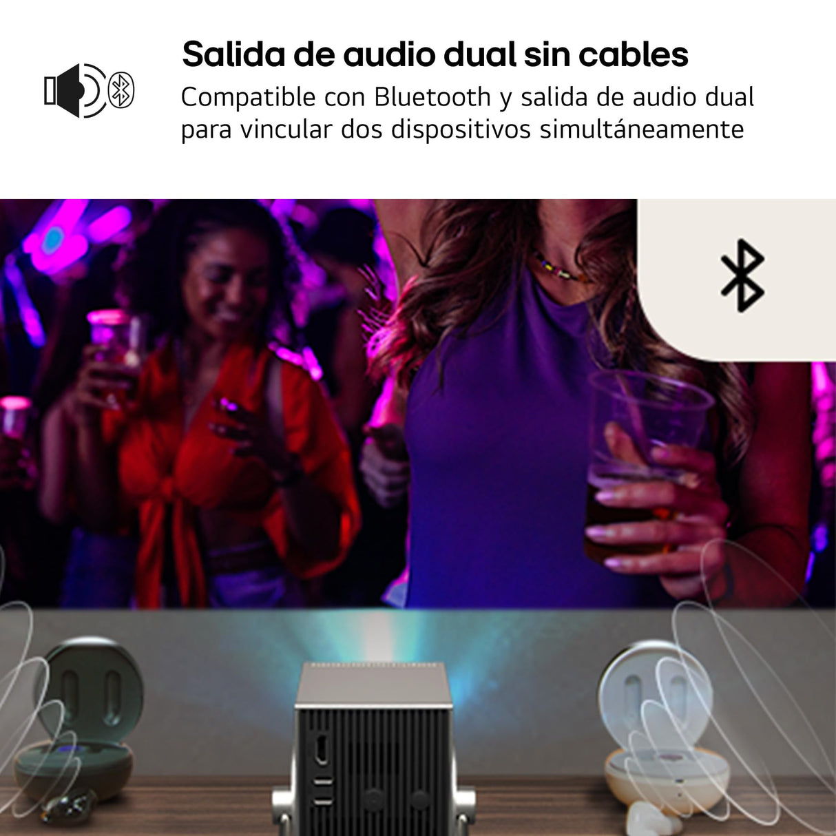 LG PU600U - Proyector CineBeam 4K UHD, Láser 3 Ch (RGB), Smart TV WebOS 24, Brillo 600 Lúmenes, HDR10 y HLG, Pantalla hasta 120", AirPlay 2 y Screen Share, Bluetooth, Plata/Negro