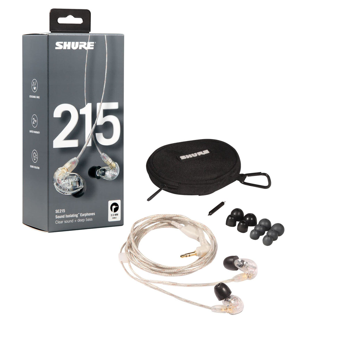 Shure SE215-CL Transparente Intraaural auricular - Auriculares (Intraaural, Alámbrico, 22 - 17500 Hz, 107 dB, 20 Ω, Transparente)