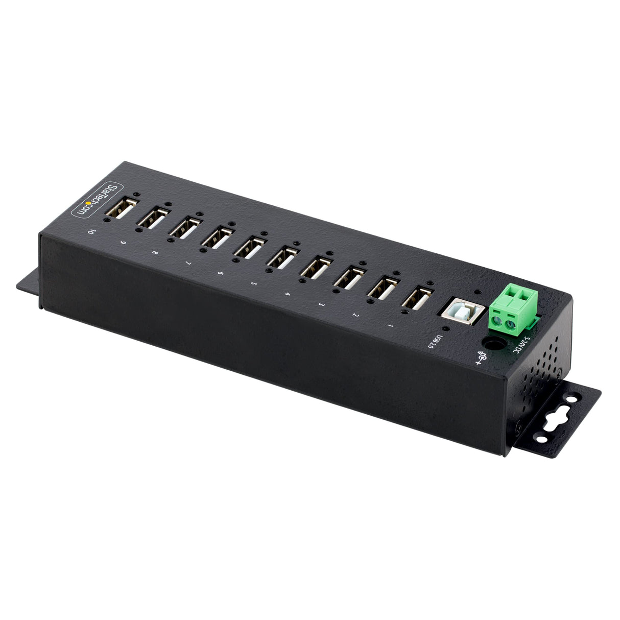 StarTech.com Hub Concentrador USB 2.0 de 10 Puertos - Hub USB Resistente con Protección de ESD de Nivel 4 - de Escritorio, Pared, DIN - con Puertos Bloqueables - Ladrón USB (USB210AIND-USB-A-HUB)