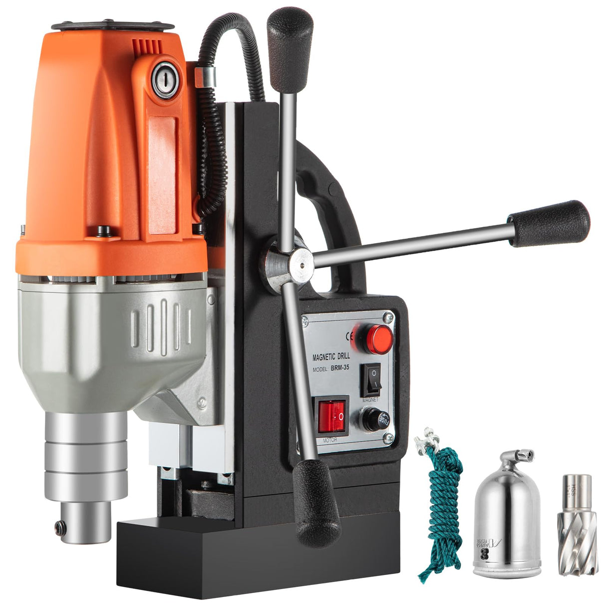 Mophorn Taladro Magnético, 980 W Taladro de Núcleo Magnético, 35 mm Taladro Magnético de Columna BRM-35, 12000 N Taladro Electromagnético, Sistema de Perforación Electromagnética