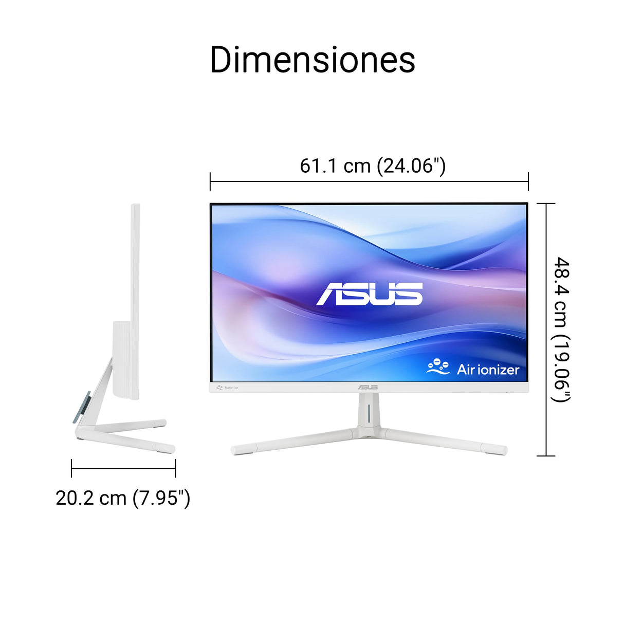 ASUS VU249HFI-W Monitor Eye Care de 24 Pulgadas, 23.8 Pulgadas visibles, Full HD 1920 x 1080, IPS, 100Hz, SmoothMotion, Adaptive Sync, ionizador de Aire, tecnología Eye Care Plus, Filtro de luz Azul