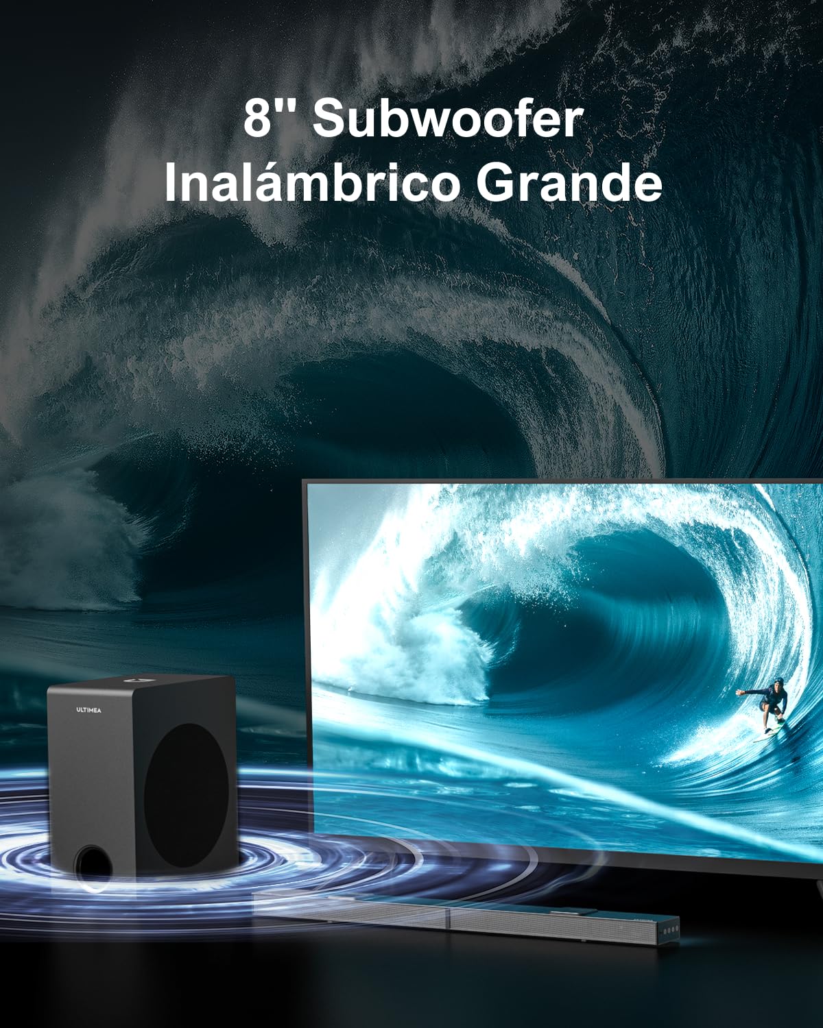 Barra de Sonido Dolby Digital 5.1.2, Barra de Sonido TV con Potente Subwoofer Inalámbrico de 8 Pulgadas, Sound Blaster con 2 Altavoces Verticales, Surround Soundbar para 4K HDR, Bluetooth, Nova S80