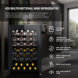 HCK Vinoteca, Nevera para Vinos 1 Zona de Refrigeración, 48 Botellas, 115 L, 4-22°C, Pequeña Nevera de 85 cm de Altura Con Panel Táctil, Nevera Silenciosa con Puerta de Vidrio, Negro