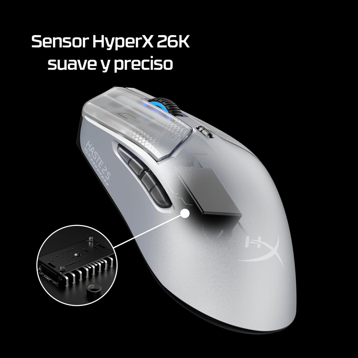 HyperX Pulsefire Haste 2 S - Ratón Gaming inalámbrico, Carcasa de magnesio, Ultra-Ligero 64g, batería 120h, Glass Skates, Sensor 26K, Color Azul