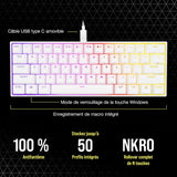 Corsair K65 RGB Mini 60% Teclado de Juego con Cable mecánico – Switches lineales Cherry MX Red – Teclas PBT de Doble Salida, Compatible con iCUE – AZERTY FR – PC, Mac, Xbox – Blanco
