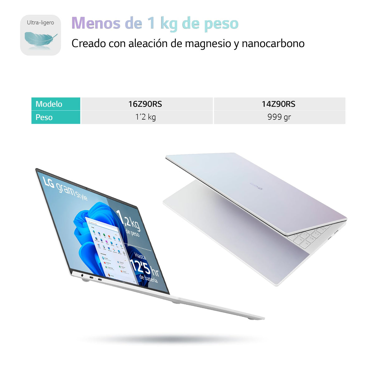 LG Gram STYLE 16Z90RS-G.AD74B - Ordenador Portátil, 16 Pulgadas OLED FHD, Intel Core EVO i7 13ª Gen, Windows 11 Home, 32 GB RAM, 512GB SSD, 1.2Kg, 12.5hr de Autonomía, White ICE