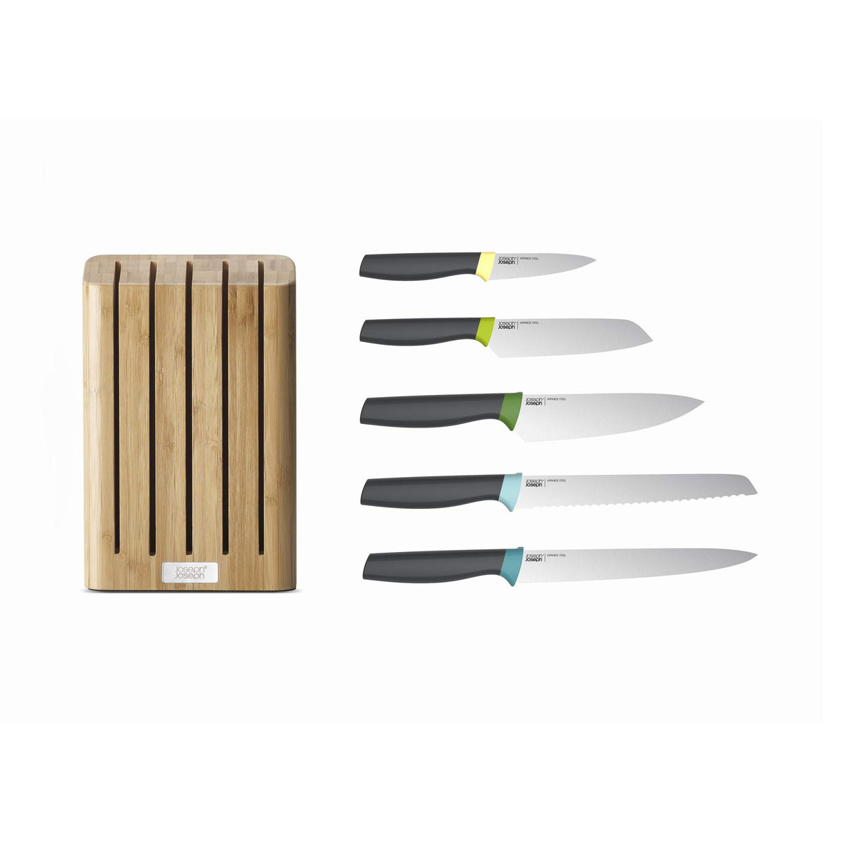 Joseph Joseph Elevate Knives - Set de 5 Cuchillos con Portacuchillos de Bambú - Multicolor
