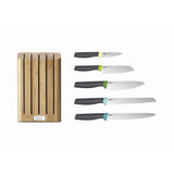 Joseph Joseph Elevate Knives - Set de 5 Cuchillos con Portacuchillos de Bambú - Multicolor