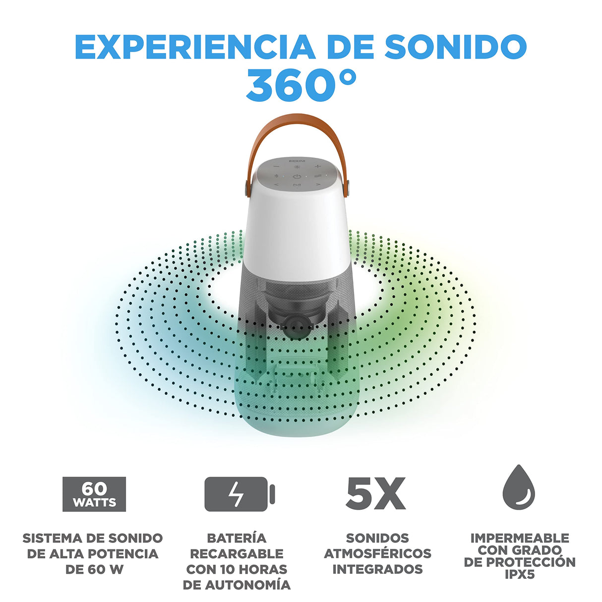 ION Audio Bright MAX - Altavoz Bluetooth portátil Impermeable, con iluminación, Sonidos atmosféricos a 360°, tecnología Multi-Sync y batería Recargable, Gray