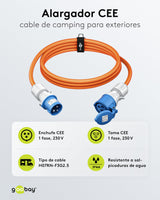 goobay Cable alargador CEE para Caravana, 25m, Enchufe CEE a Toma CEE, Toma CEE con Tapa de Cierre, IP44, Cable de Camping, autocarava y Caravana, 76230