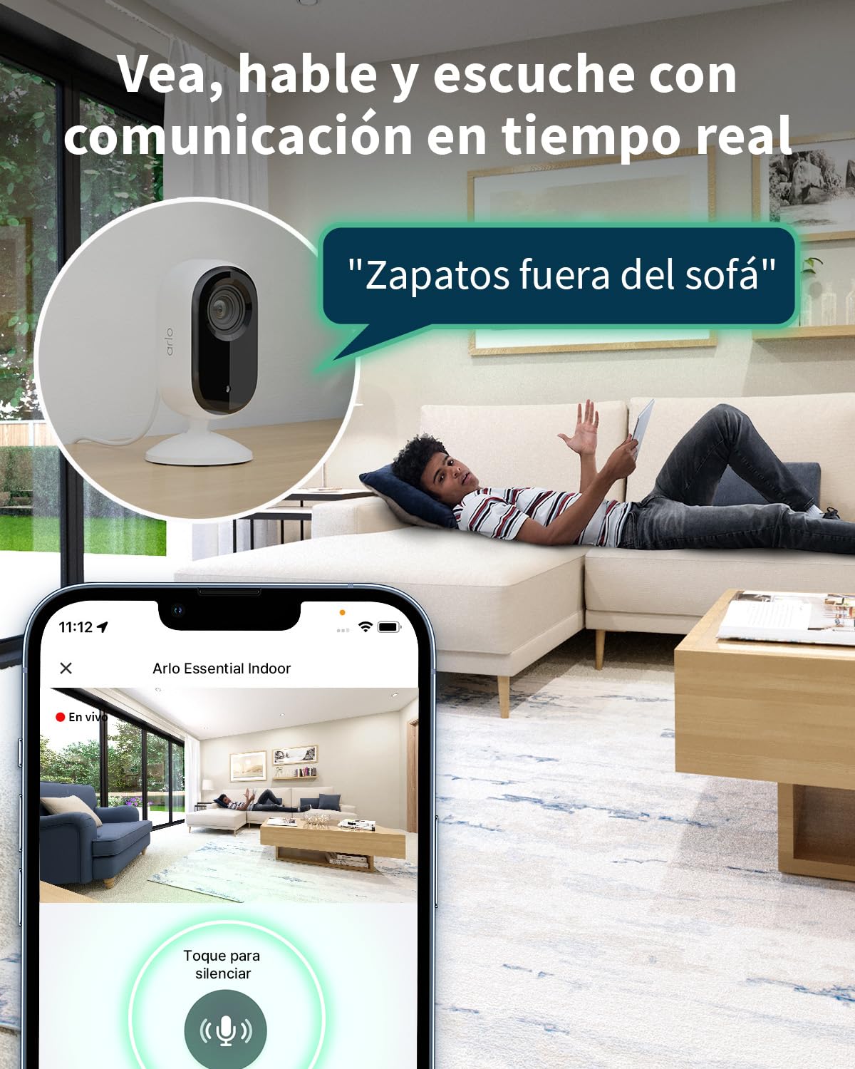 Arlo Essential 2 Indoor Camara Vigilancia Bebe/Mascotas 2K, Sensor de Movimiento, Alarmas Para Casa, Visión Nocturna, Prueba Arlo Secure Incluida, con cubierta de lente automática, 2 Cámaras, Blancas