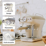 Ariete 1389/13 CAFETERA Espresso Vintage, 900 W, 0.9 litros, 15 bares, maxicapuccino, porta filtro para monodosis y café en grano, plástico Beige