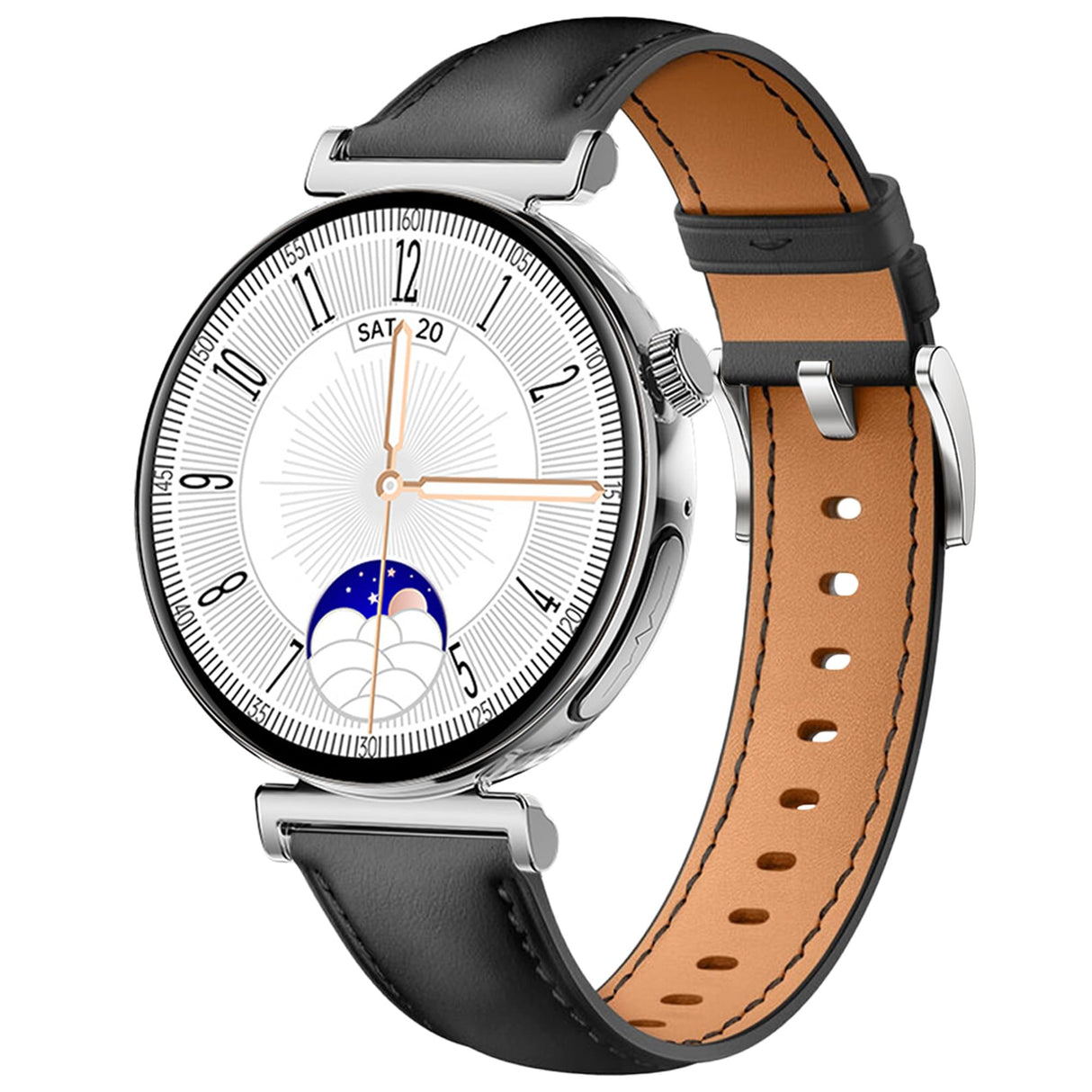 Knauermann Pro 3 Mini (2024) Plata - Reloj Inteligente con función de telefonía - Función ECG + HRV y SOS - Pantalla AMOLED - Bluetooth BT - Apnea del Sueño - Correa de Piel de Vacuno marrón, 14-24,