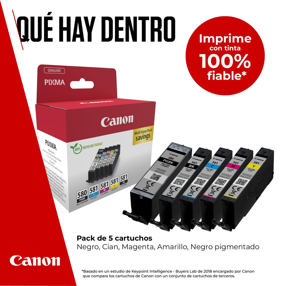Canon Tinta - PGI-580 + CLI-581 - Pack de 5 Cartuchos Originales - (x 1 Negro, x 1 Cian, x 1 Magenta, x 1 Amarillo, x 1 Negro Pigmentado)