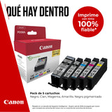 Canon Tinta - PGI-580 + CLI-581 - Pack de 5 Cartuchos Originales - (x 1 Negro, x 1 Cian, x 1 Magenta, x 1 Amarillo, x 1 Negro Pigmentado)