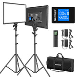 NEEWER Kit de Iluminación de Panel de Luz Video LED de 18" con Control Remoto, 2-Pack 45W Regulable Bicolor + Soporte Luz, 3200-5600K,CRI 97+ 4800Lux para Juego/Transmisión en Vivo/Youtube/Fotografía
