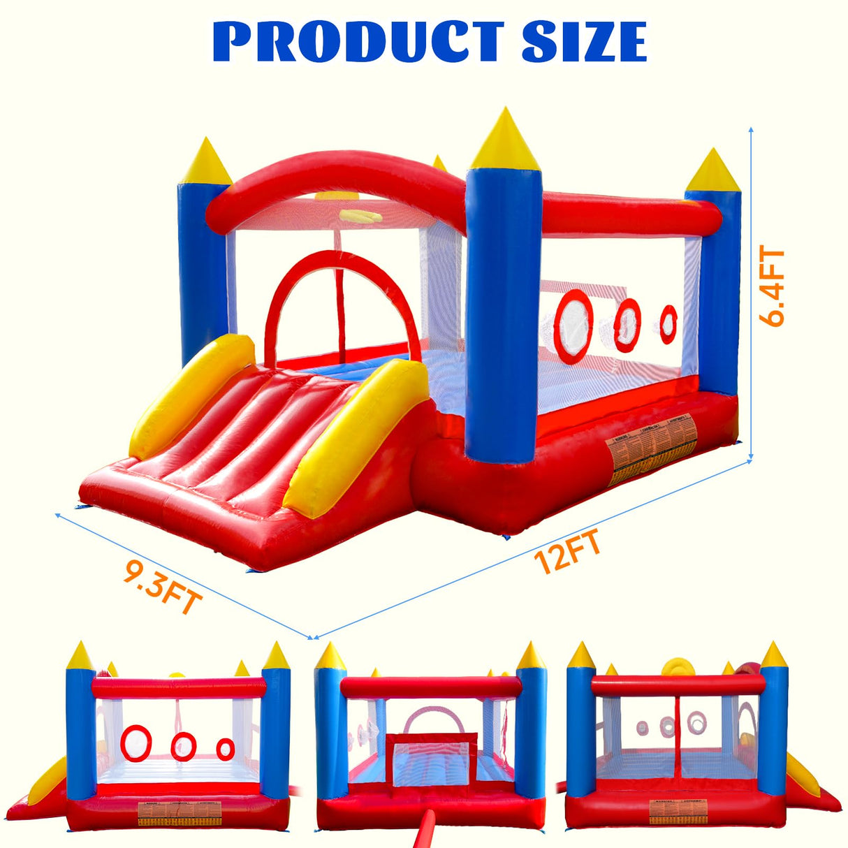 Ballsea Castillo Hinchable de PVC con soplador, trampolín, tobogán y Red de Seguridad. Este Castillo Hinchable está Hecho de PVC y es Adecuado para el hogar, el Exterior, la guardería o el Comercio