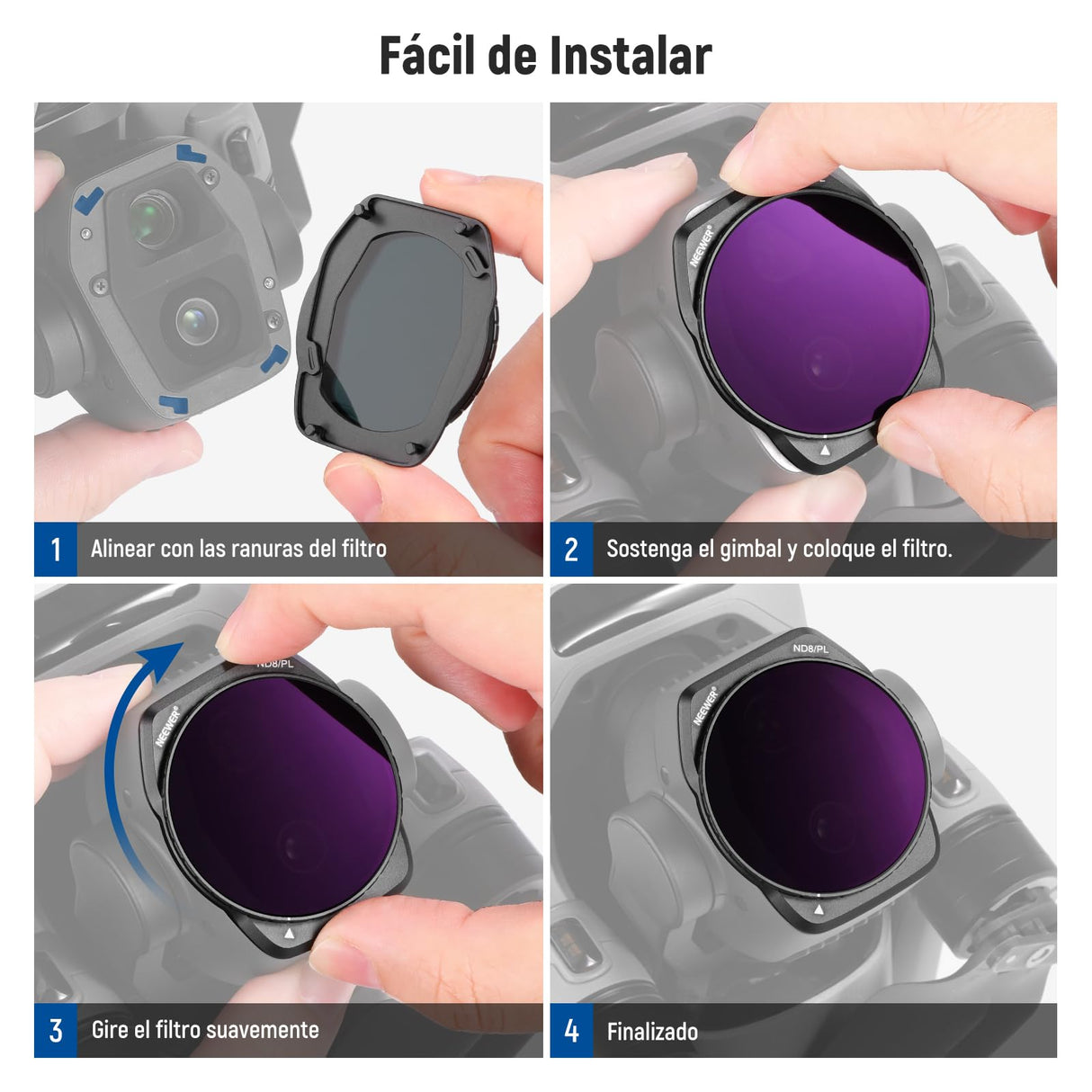 NEEWER Filtros ND/PL Set Compatible con dji Air 3S, Paquete de 4 ND8/PL, ND16/PL, ND32/PL, ND64/PL Polarizador Densidad Neutra Accesorios Lentes Drone Vidrio Óptico HD Multicapa Delgado, FL-A87