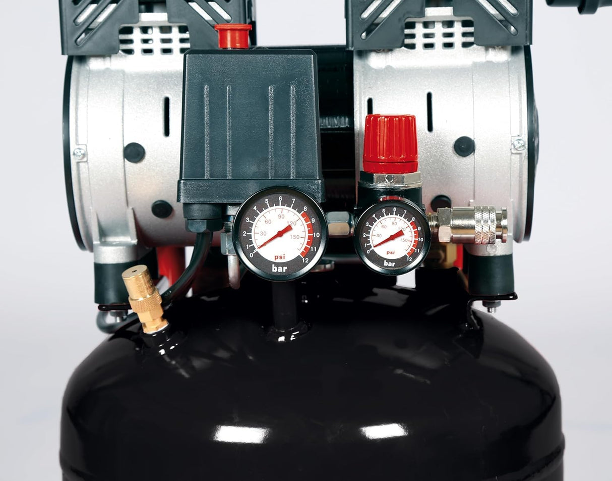 Einhell Compresor TE-AC 24 Silent (compresor silencioso con 750 W, máx. 8 bar, motor exento de aceite y servicio, depósito de 24 l, manómetro y acoplamiento rápido, válvula de seguridad)