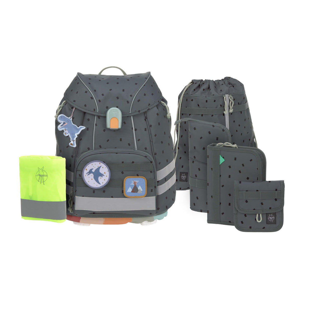 LÄSSIG Juego de mochilas escolares de 7 piezas para niños/ School Set Flexy Unique, Speckles anthracite
