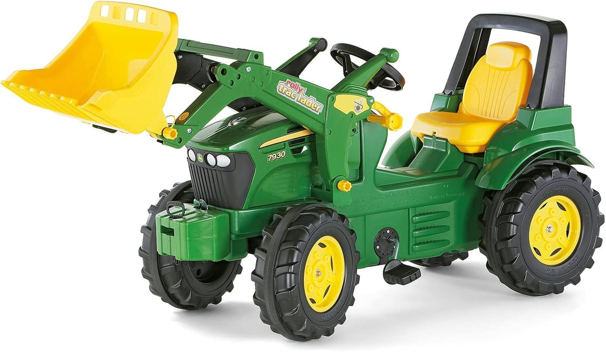 Rolly Toys RollyFarmtrac John Deere 710454 - Juego de 3 Piezas con Cargador Frontal, cabrestante y luz Intermitente (3 Piezas, Tractor a Pedales para niños a Partir de 3 años, Incluye Accesorios)