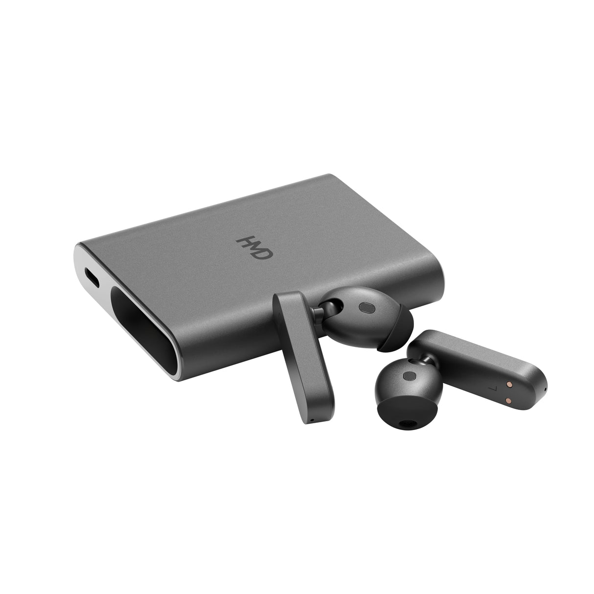 HMD Amped Buds - Auriculares in-Ear inalámbricos Bluetooth con Banco de energía Integrado (Hybrid ANC, ENC, hasta 95 Horas de reproducción, USB-C, IP54), Color Negro