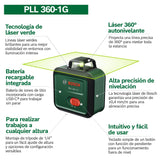Nivel láser PLL 360-1G de Bosch (láser verde de 360°, autonivelante, precisión de ±0,4 mm/m, batería recargable de iones de litio integrada, carga USB-C®, en caja de cartón para comercio electrónico)