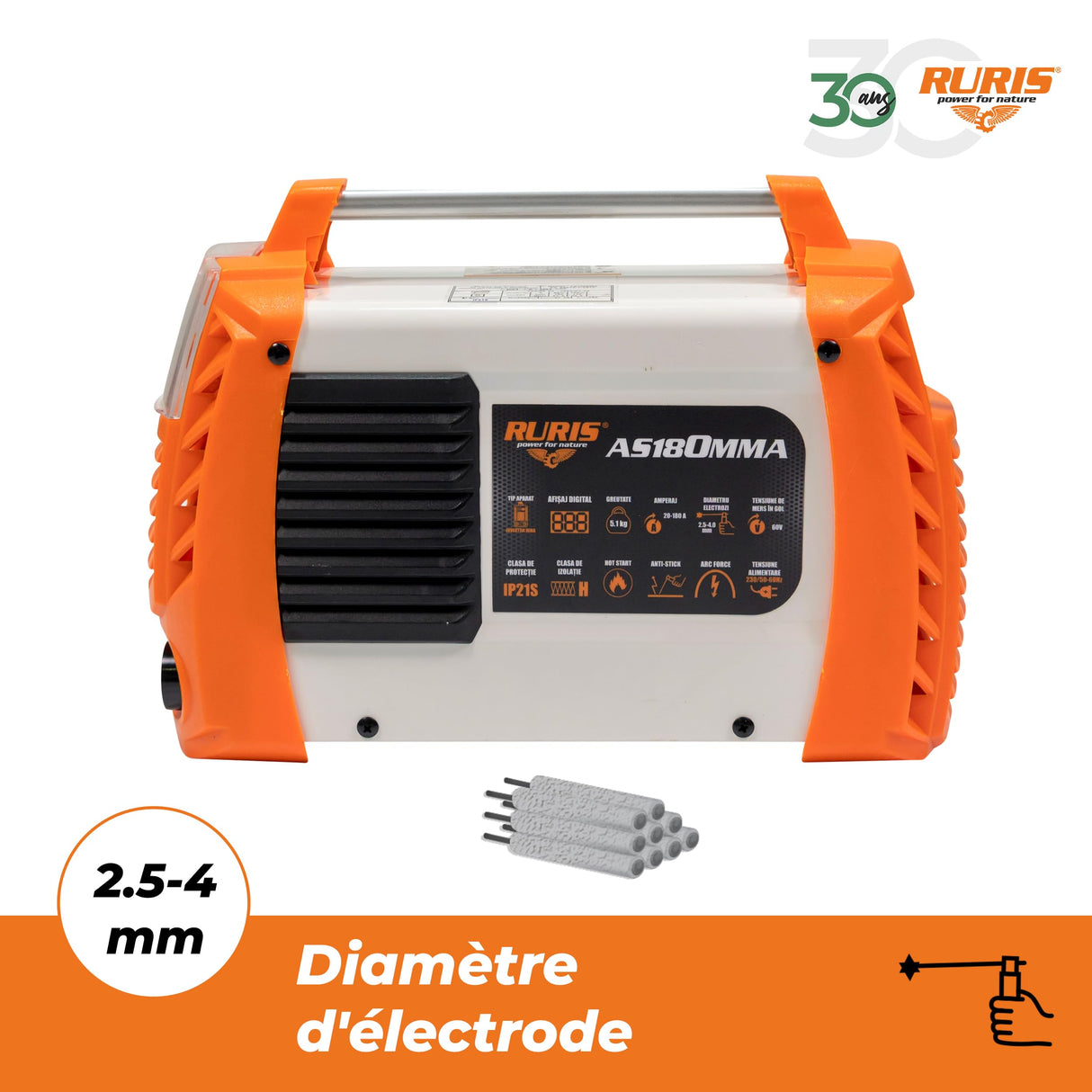 RURIS - Máquina de soldadura Ruris AS180MMA + máscara + martillo/cepillo + 2,5 kg electrodos rutilicos 3,2 mm + imán + guantes + máscara de soldadura soldador con células solares