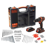 BLACK+DECKER BDCHD18BOA Taladro atornillador de percusión con doble batería de litio de 18V 1 5&Ah 160 accesorios