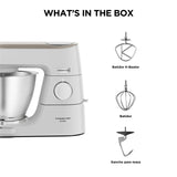 Kenwood Titanium Chef Baker KVC65.001WH - Robot de cocina con báscula integrada (1200 W, incluye 3 utensilios de pastelería, espátula y protector contra salpicaduras), color blanco